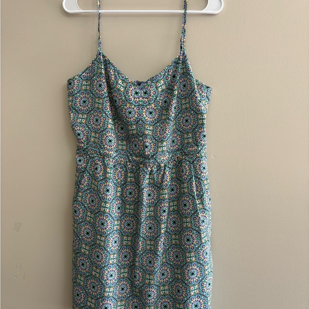 J. Crew Blue and Green Patterned Mini Dress